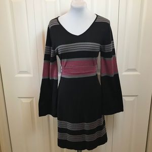 Prana Black Bell Sleeve Tie Back Sweater Dress M